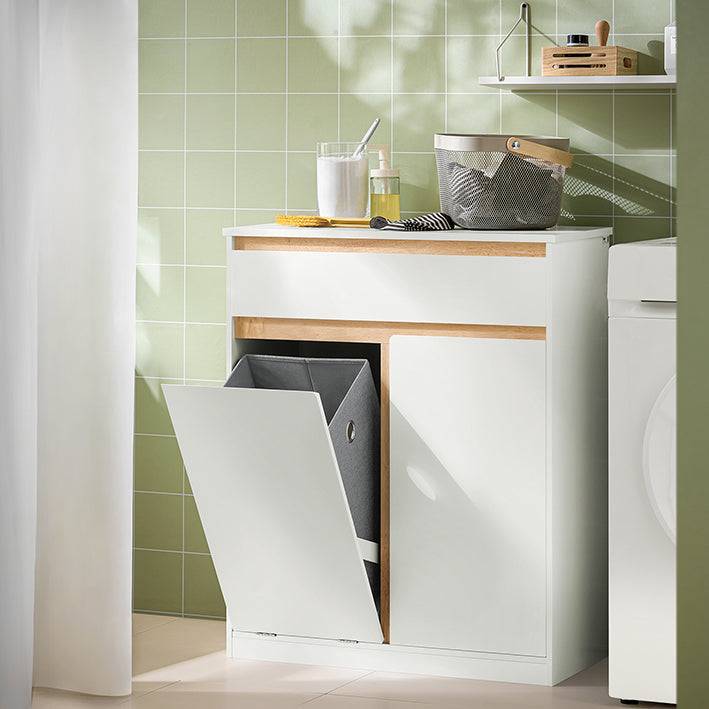 Sobuy SoBuy Wäscheschrank mit Wäschesack Wäschesammler Badmöbel Weiß BZR79-W Muttertagsangebot