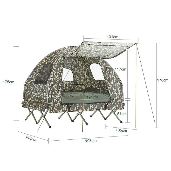 Sobuy SoBuy 4in1-Zelt mit Vorzelt Für 2 Personen Wurfzelt Feldbett mit Campingliege Tarnfarbe OGS61-L-TN Blitzangebot