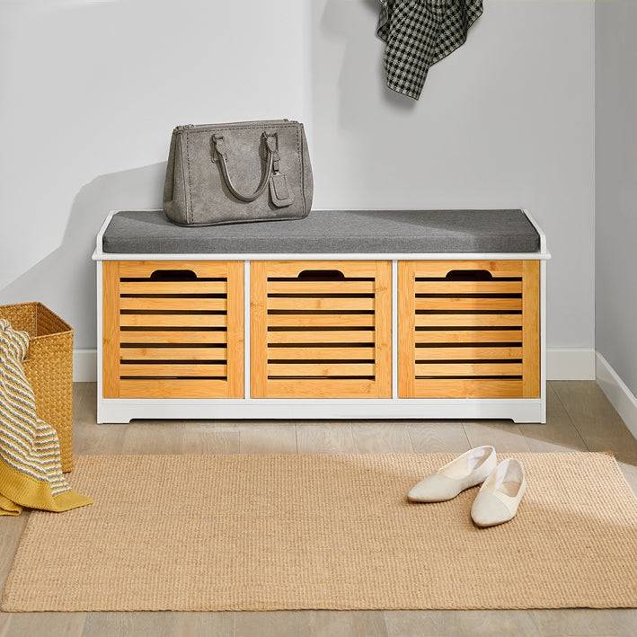 Sobuy SoBuy Sitzbank mit Sitzkissen Schuhtruhe Bambus Sitzkommode Weiß FSR23-WN zollfrei