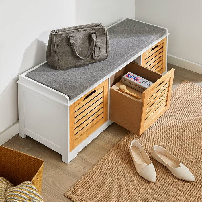 Sobuy SoBuy Sitzbank mit Sitzkissen Schuhtruhe Bambus Sitzkommode Weiß FSR23-WN zollfrei