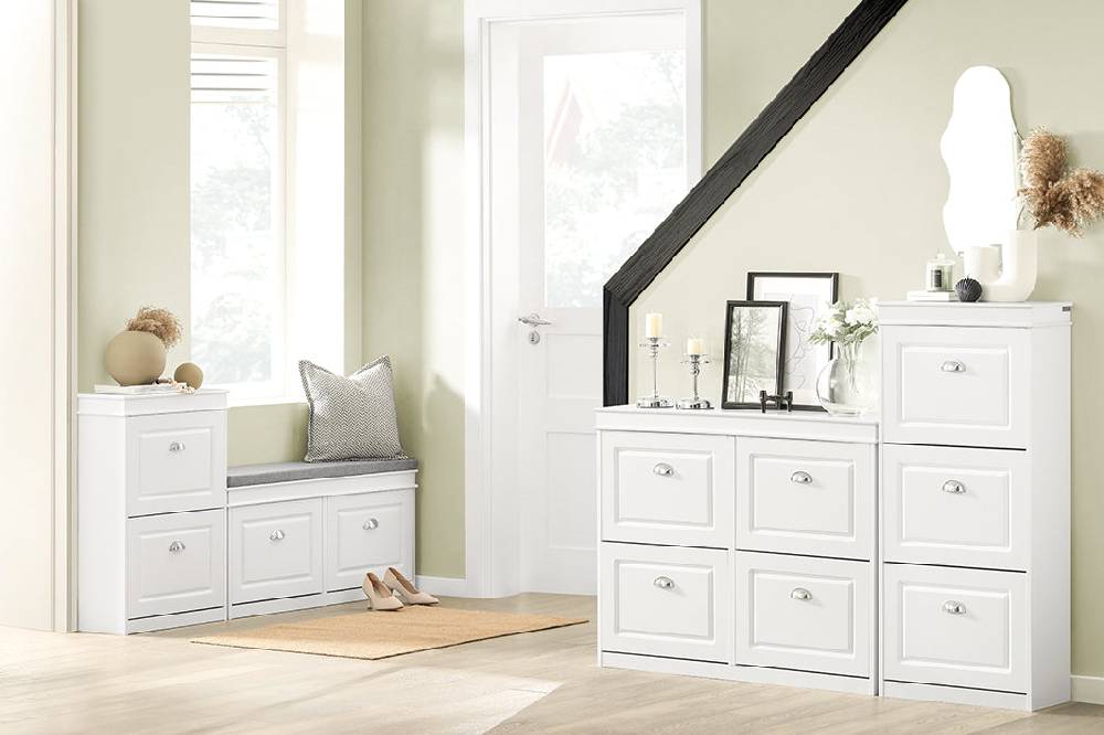 Sobuy SoBuy Schuhkipper Schuhschrank mit 4 Klappen Schuhkommode Weiß FSR79-W 50% Rabatt für begrenzte Zeit