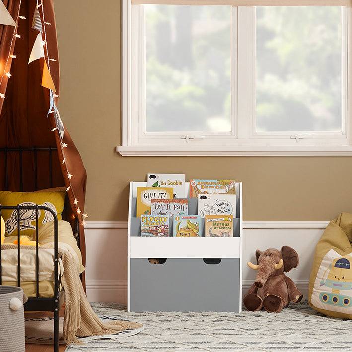 Sobuy SoBuy Kinderbücherregal Spielzeugtruhe Aufbewahrungsregal Kinderzimmer Weiß/Grau| KMB17-HG Saisonale Angebote