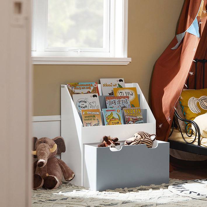 Sobuy SoBuy Kinderbücherregal Spielzeugtruhe Aufbewahrungsregal Kinderzimmer Weiß/Grau| KMB17-HG Saisonale Angebote