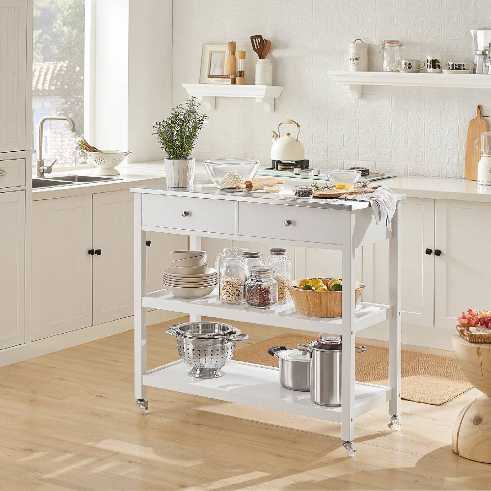 Sobuy SoBuy Küchenwagen mit Edelstahlplatte Sideboard Servierwagen Weiß FKW47-W Riesige Ersparnisse