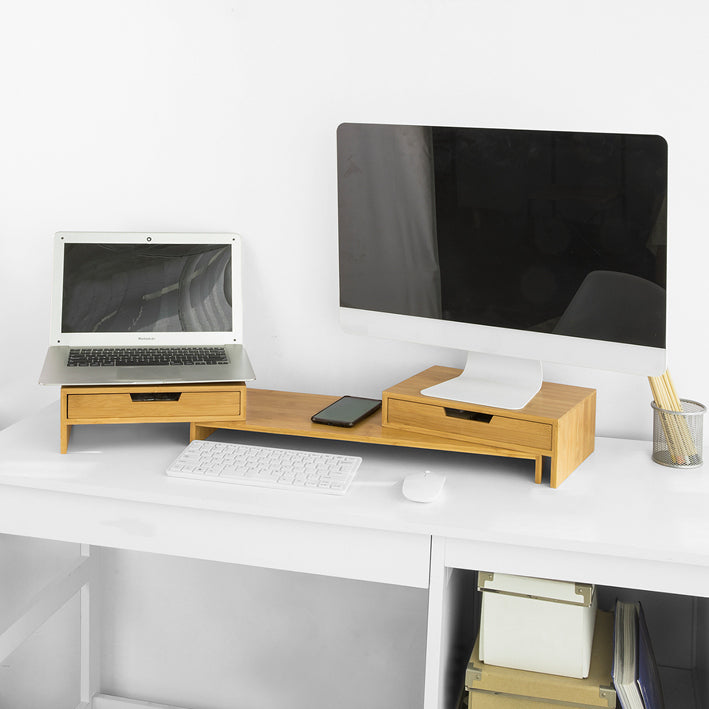Sobuy SoBuy Design Monitorerhöhung für 2 Monitore Monitorständer mit 2 Schubladen Bambus BBF04-N Speichern exportieren