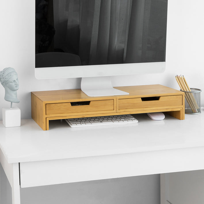 Sobuy SoBuy Design Monitorerhöhung für 2 Monitore Monitorständer mit 2 Schubladen Bambus BBF04-N Speichern exportieren