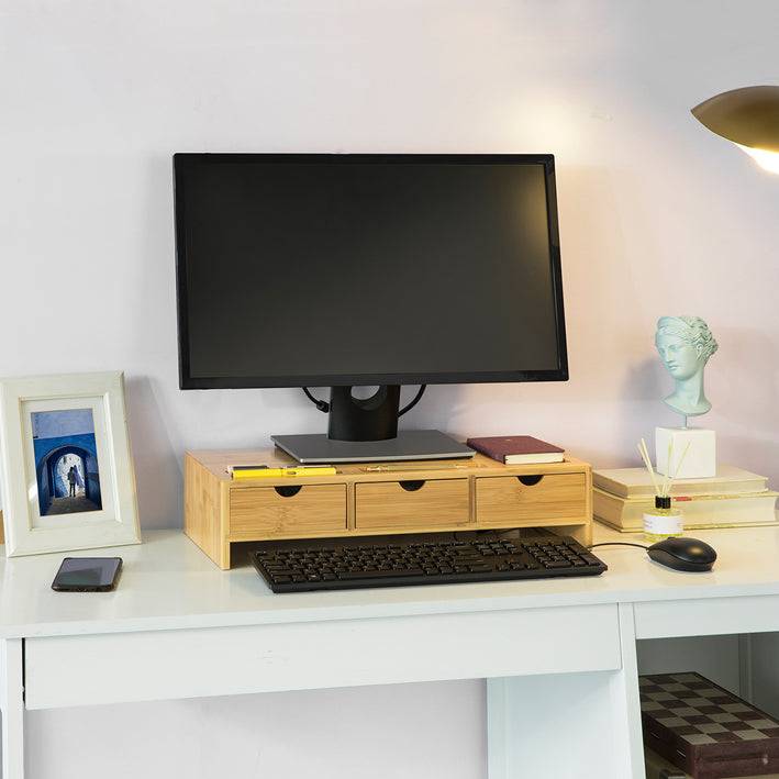 Sobuy SoBuy Monitorerhöhung Monitorständer mit 3 Schubladen Bambus BBF03-N Angebote