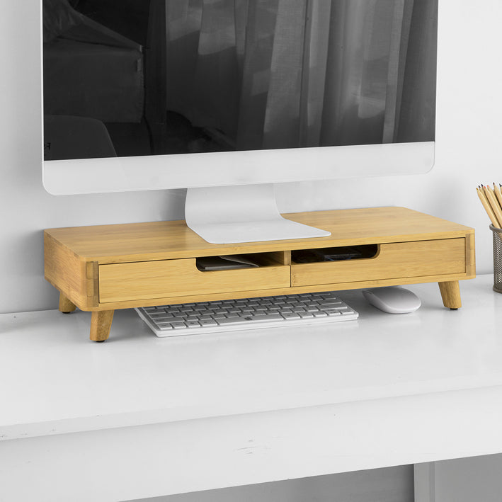 Sobuy SoBuy Design Monitorerhöhung Monitorständer mit 2 Schubladen Bambus BBF06-N Schlussverkauf