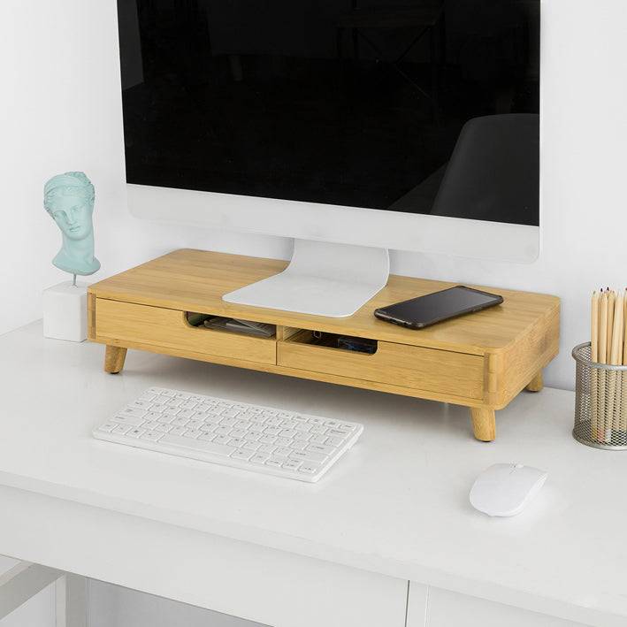Sobuy SoBuy Design Monitorerhöhung Monitorständer mit 2 Schubladen Bambus BBF06-N Schlussverkauf