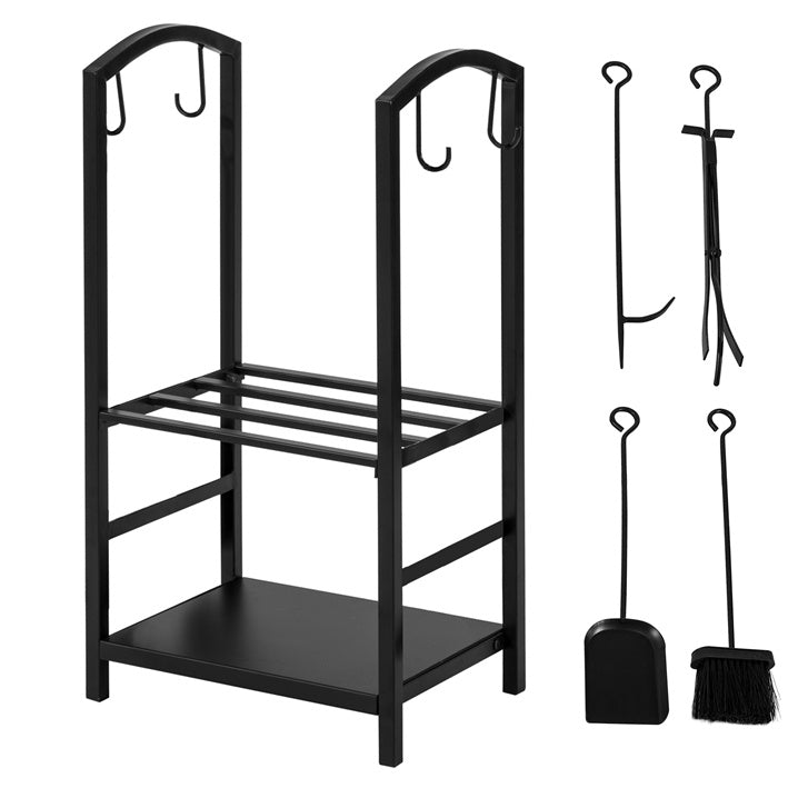 Sobuy SoBuy Kaminholzregal mit 4-teilig Kaminbesteck Brennholzregal Kaminholzständer SDA01-SCH Weihnachtsangebot