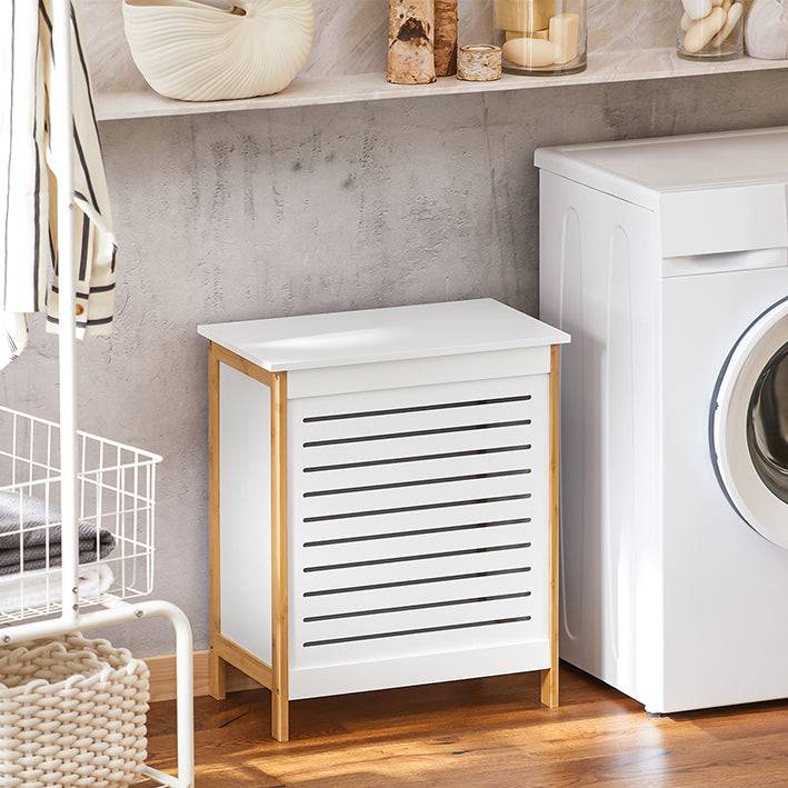 Sobuy B-Ware Wäschetruhe Wäschesammler Wäschekorb Natur-Weiß FSS66-WN-bwaren Super Sparpreis