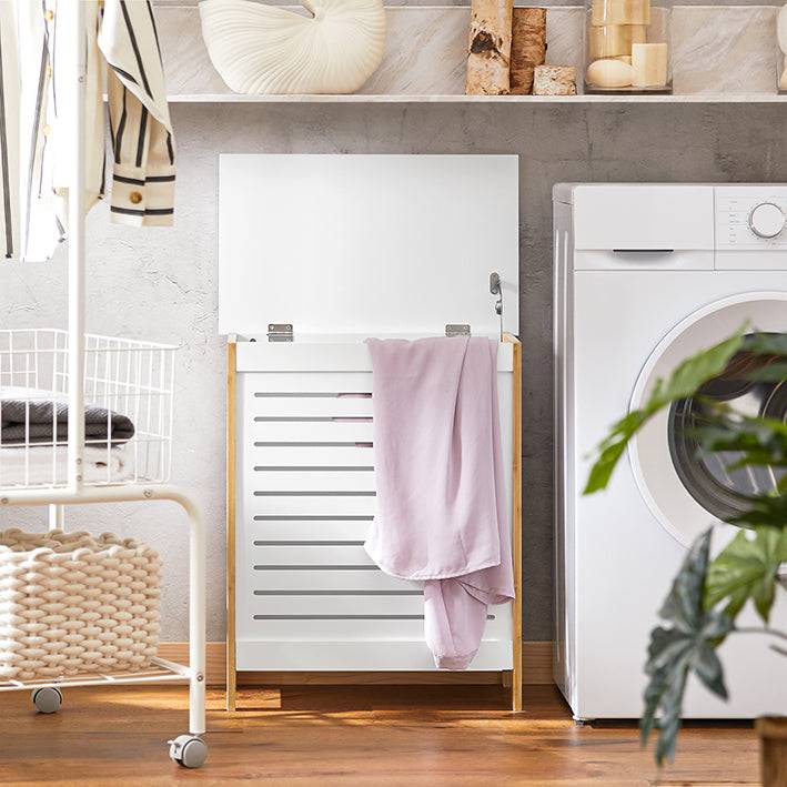 Sobuy B-Ware Wäschetruhe Wäschesammler Wäschekorb Natur-Weiß FSS66-WN-bwaren Super Sparpreis