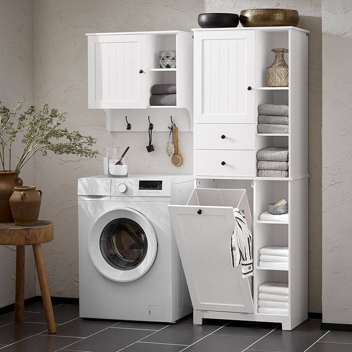Sobuy SoBuy Hochschrank mit ausklappbarem Wäschesack Badschrank Badregal Weiß BZR104-W Fabrikladen