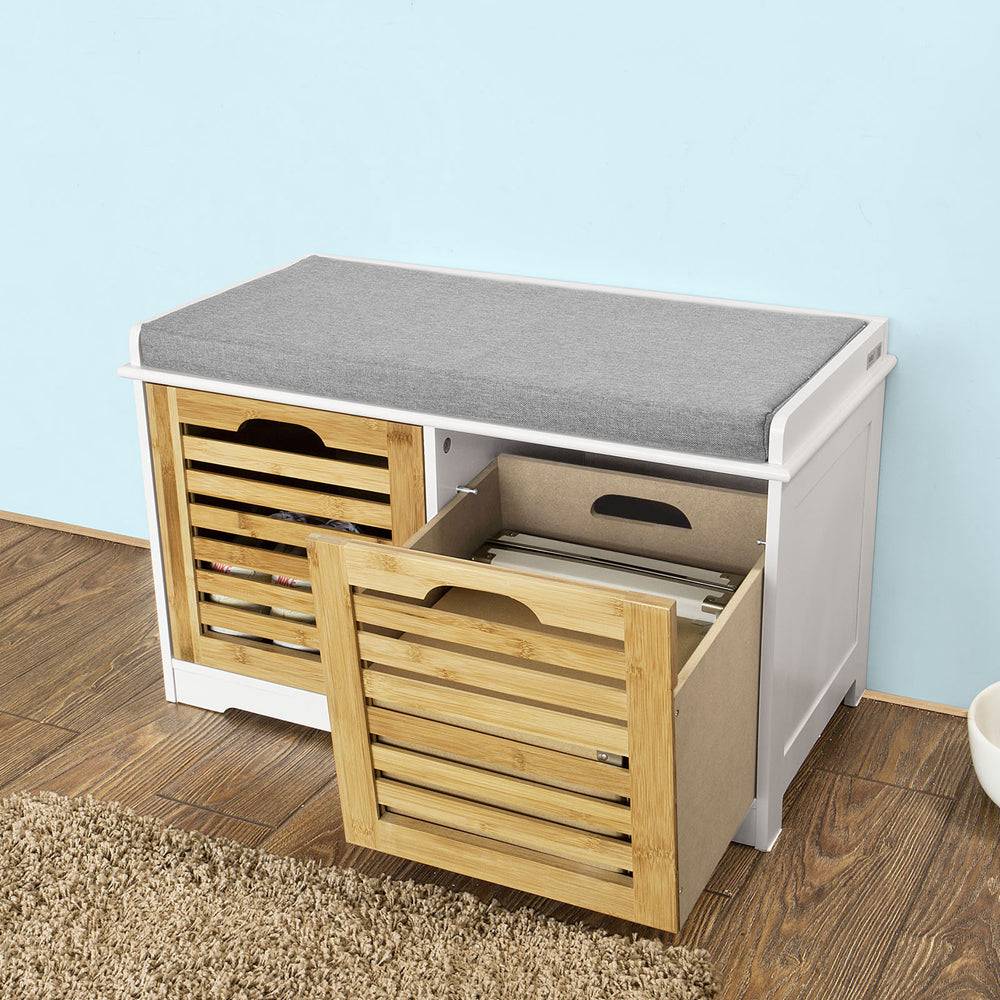 Sobuy SoBuy Sitzbank mit Sitzkissen Schuhtruhe Bambus Sitzkommode Weiß FSR23-K-WN Fabrik Onlineshop