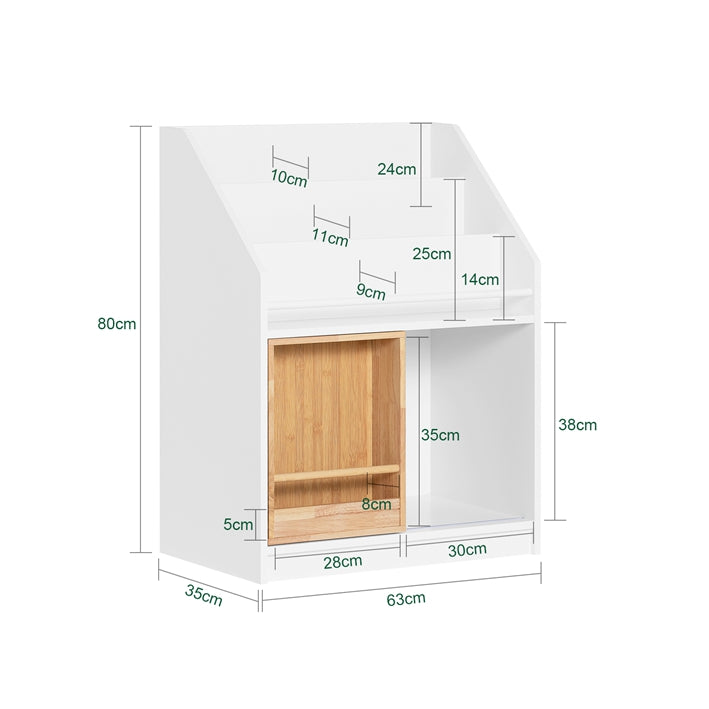 Sobuy SoBuy Kinderregal mit Schiebetür Bücherregal Aufbewahrungsregal Kinder Weiß-Natur KMB98-W Jubiläumsangebot