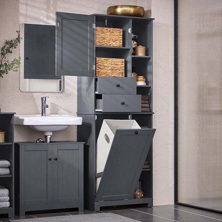 Sobuy SoBuy Hochschrank mit Wäschesack Badschrank Wäscheschrank Badregal Dunkelgrau BZR104-DG Zeitlich begrenztes Angebot