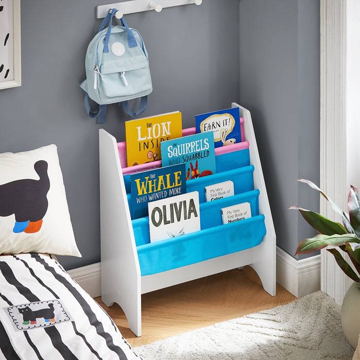 Sobuy SoBuy Kinderbücherregal Hängefächerregal Zeitungsständer Weiß-Blau&Rosa FRG225-F Blitzangebot