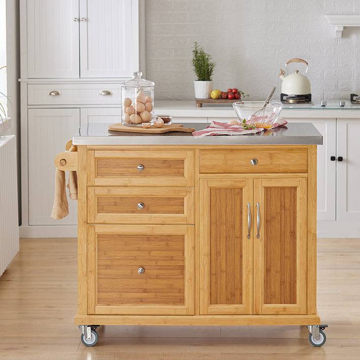 Sobuy SoBuy Kücheninsel Küchenwagen mit Edelstahlarbeitsplatte Küchenschrank Bambus FKW70-N Kauf eins, bekomm eins gratis