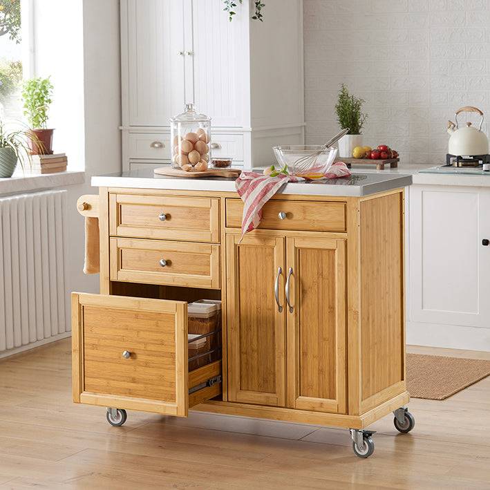 Sobuy SoBuy Kücheninsel Küchenwagen mit Edelstahlarbeitsplatte Küchenschrank Bambus FKW70-N Kauf eins, bekomm eins gratis