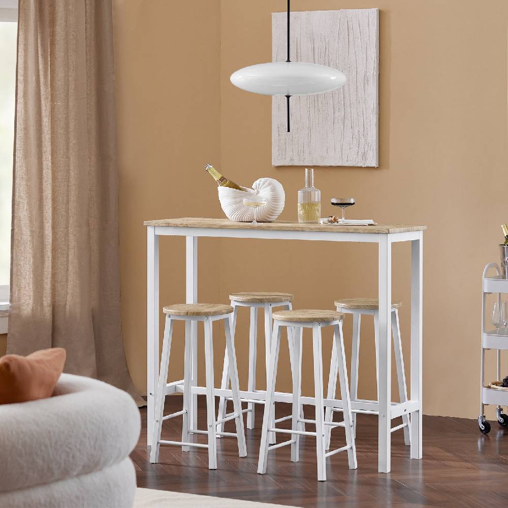 Sobuy SoBuy 5-teilig Bartisch mit 4 Stühlen Esstisch set Stehtisch Sitzgruppe Weiß-Natur OGT22-WN Fabrikladen
