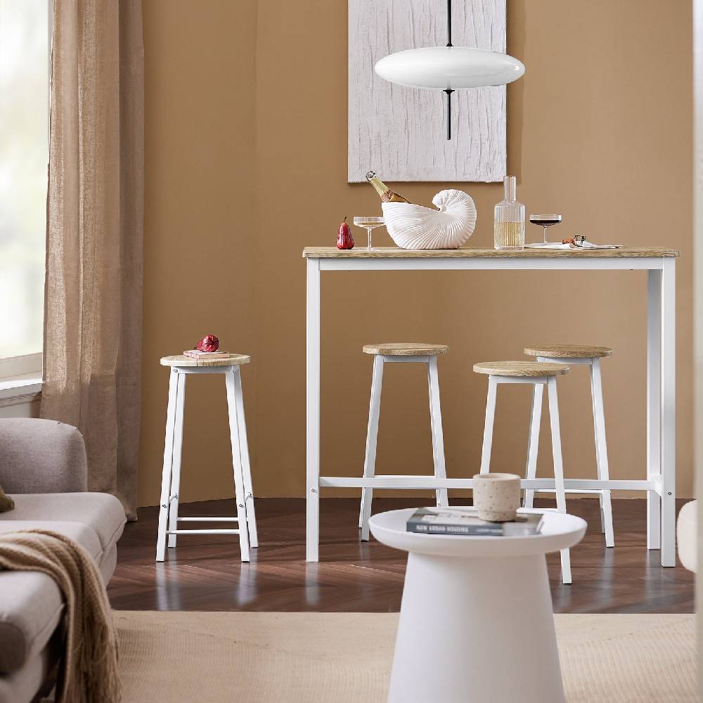 Sobuy SoBuy 5-teilig Bartisch mit 4 Stühlen Esstisch set Stehtisch Sitzgruppe Weiß-Natur OGT22-WN Fabrikladen