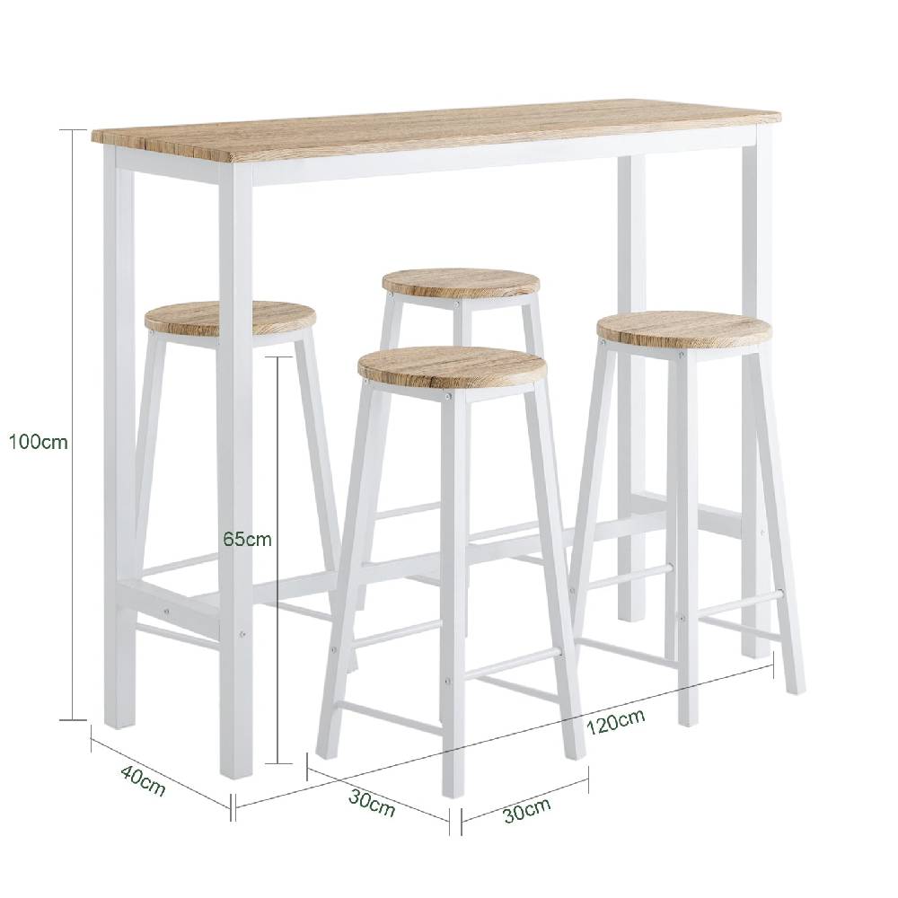 Sobuy SoBuy 5-teilig Bartisch mit 4 Stühlen Esstisch set Stehtisch Sitzgruppe Weiß-Natur OGT22-WN Fabrikladen