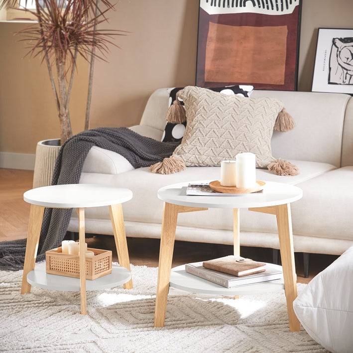 Sobuy SoBuy 2er teilig Beistelltisch Satztisch Kautschukholz Weiß FBT75-W zollfrei