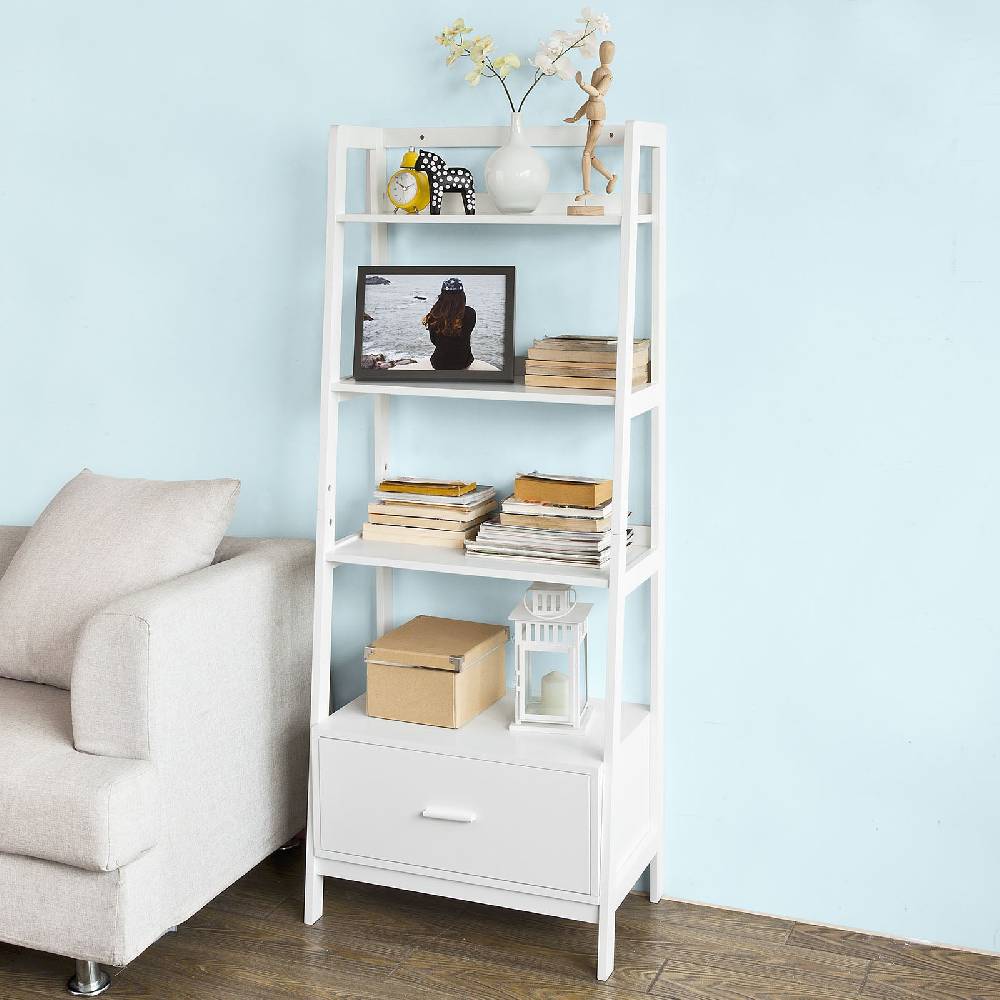 Sobuy SoBuy Leiterregal Weiß Bücherregal mit Schubladen Standregal Holz FRG116-W 2025