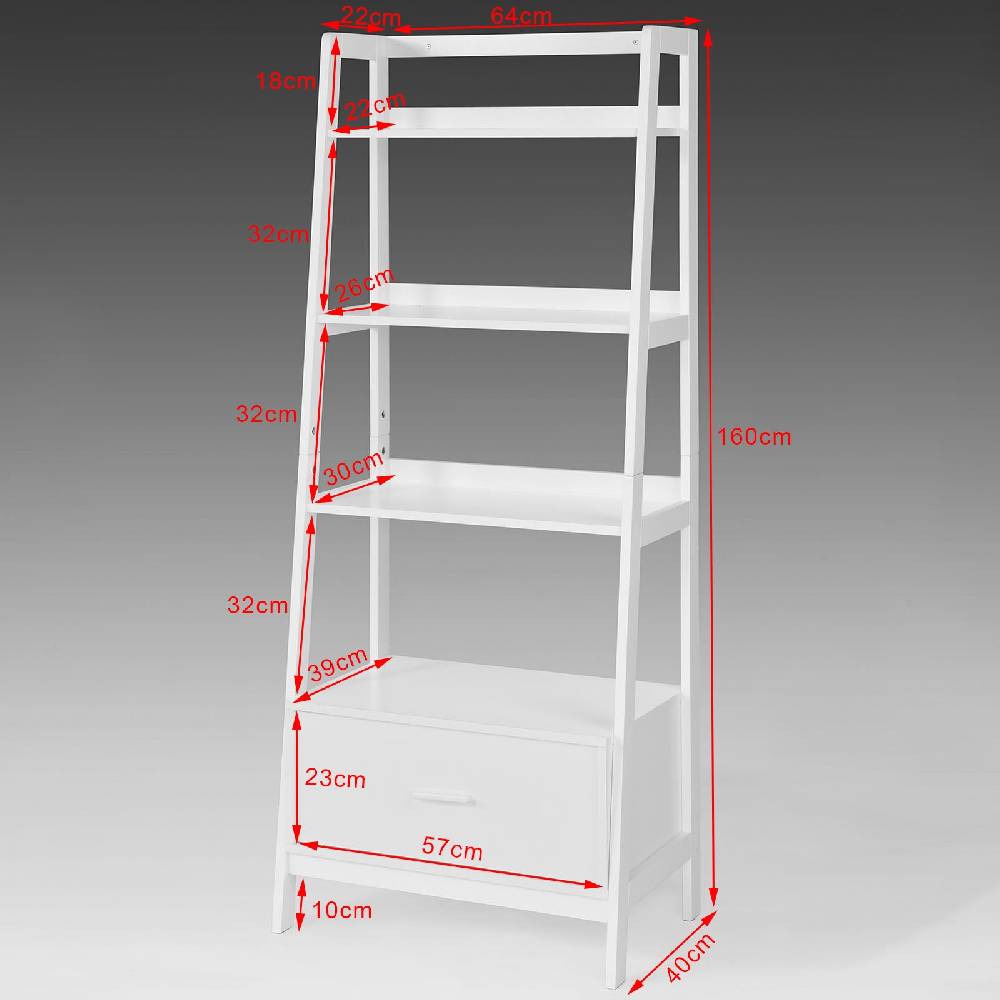 Sobuy SoBuy Leiterregal Weiß Bücherregal mit Schubladen Standregal Holz FRG116-W 2025