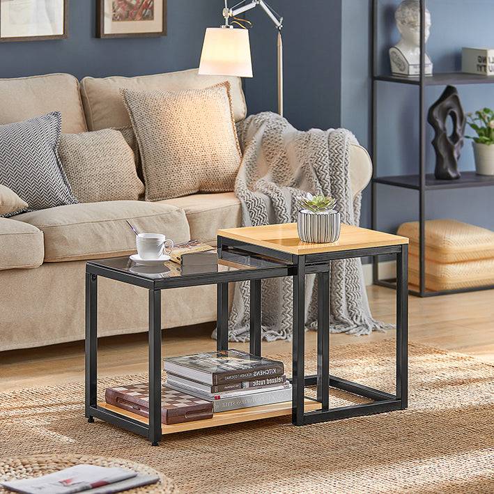 Sobuy SoBuy 2-tlg. Satztisch Set Couchtisch mit Glas Beistelltisch Set FBT35-SCH Blitzverkäufe