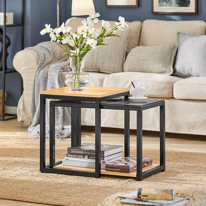 Sobuy SoBuy 2-tlg. Satztisch Set Couchtisch mit Glas Beistelltisch Set FBT35-SCH Blitzverkäufe