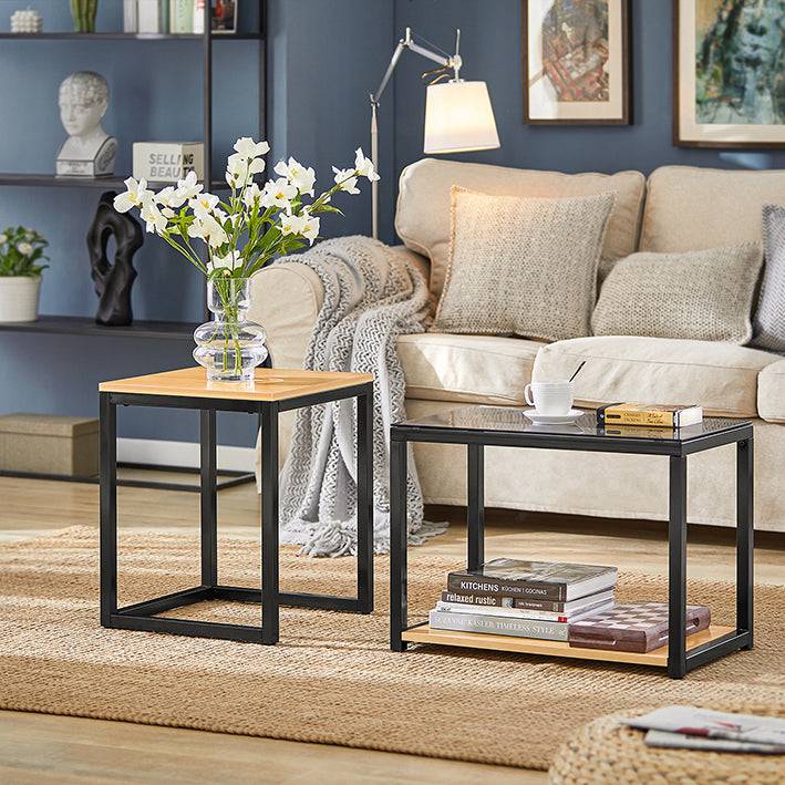 Sobuy SoBuy 2-tlg. Satztisch Set Couchtisch mit Glas Beistelltisch Set FBT35-SCH Blitzverkäufe