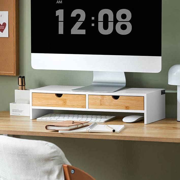 Sobuy SoBuy Monitorerhöhung Monitorständer mit Schubladen Weiß-Natur BBF02-WN Muttertagsangebot
