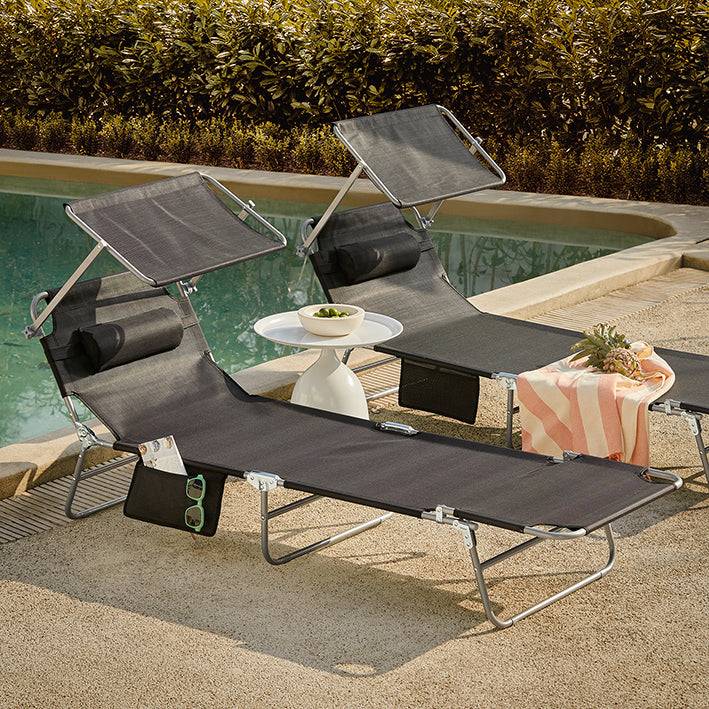 Sobuy SoBuy Sonnenliege mit Sonnendach Gartenliege Strandliege klappbar Schwarz OGS48-SCHx2 Super Sparpreis
