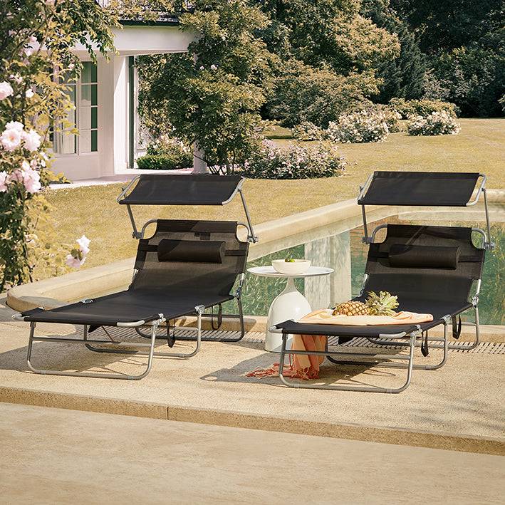 Sobuy SoBuy Sonnenliege mit Sonnendach Gartenliege Strandliege klappbar Schwarz OGS48-SCHx2 Super Sparpreis