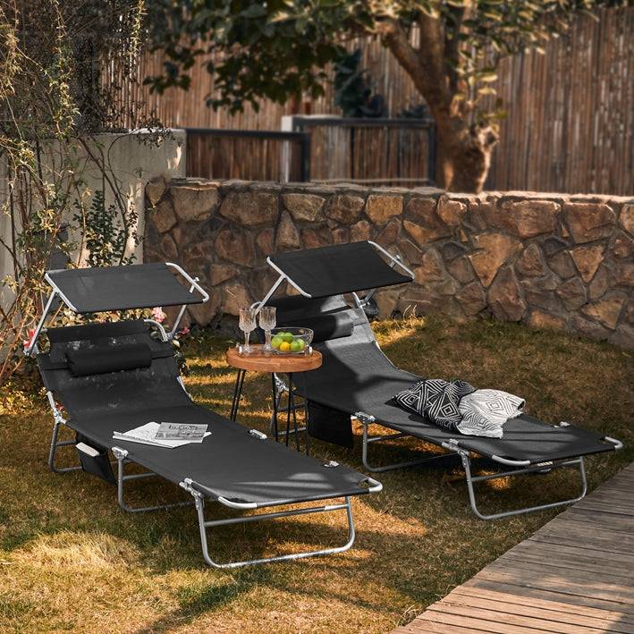 Sobuy SoBuy Sonnenliege mit Sonnendach Gartenliege Strandliege klappbar Schwarz OGS48-SCHx2 Super Sparpreis