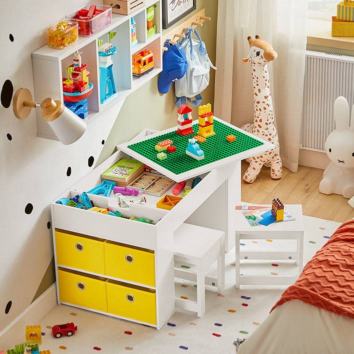 Sobuy SoBuy Kindertisch mit 2 Stühlen Kindersitzgruppe Spieltisch Aktivitätstisch für Kinder Weiß| KMB75-W Bis zu 50% Rabatt
