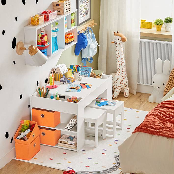 Sobuy SoBuy Kindertisch mit 2 Stühlen Kindersitzgruppe Spieltisch Aktivitätstisch für Kinder Weiß| KMB75-W Bis zu 50% Rabatt