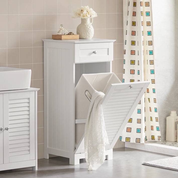 Sobuy SoBuy Wäscheschrank mit Wäschesack Wäschesammler Wäschekorb Weiß BZR73-W zollfrei