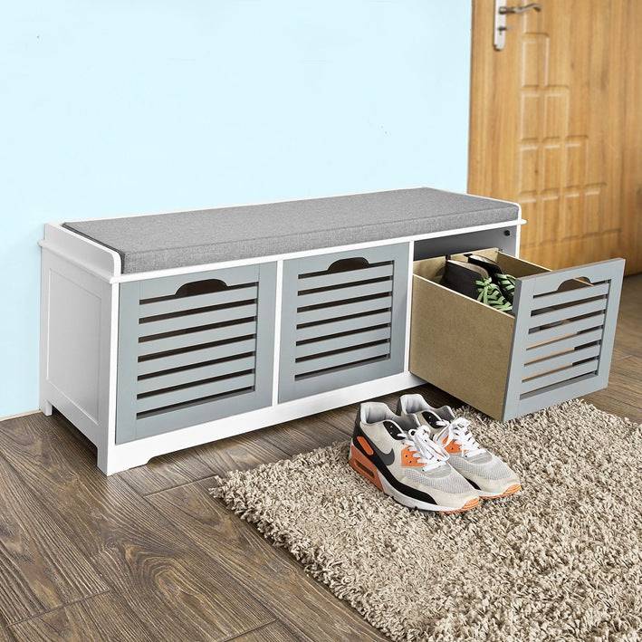 Sobuy SoBuy Schuhbank mit Sitzkissen Schuhtruhe Sitzkommode Grau FSR23-HG Limitierter Zeitrabatt