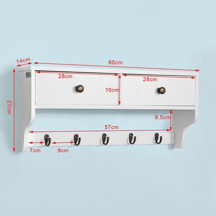 Sobuy SoBuy Wandgarderobe Hängeregal mit Schubladen Weiß FRG178-W Sonderangebot