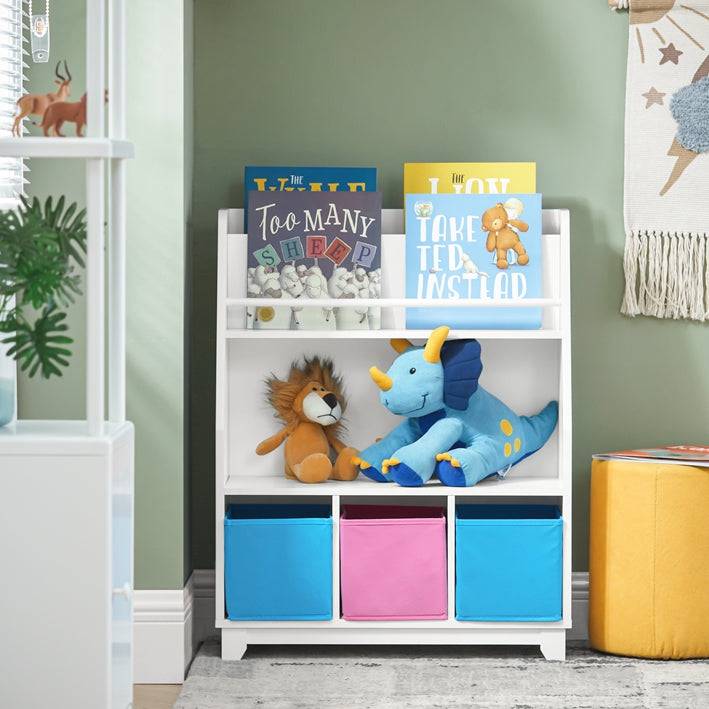 Sobuy SoBuy Bücherregal Kinder Kinderregal mit 3 Boxen Spielzeugregal Weiß-Blau&Rosa KMB34-F Sonderangebote