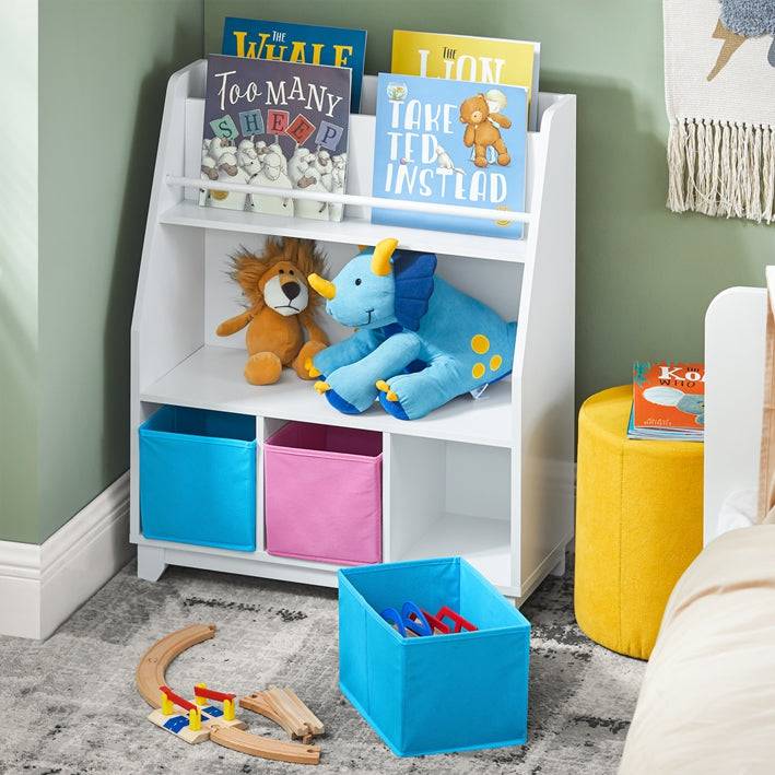 Sobuy SoBuy Bücherregal Kinder Kinderregal mit 3 Boxen Spielzeugregal Weiß-Blau&Rosa KMB34-F Sonderangebote
