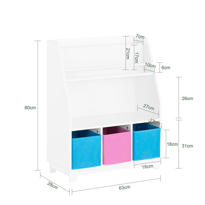 Sobuy SoBuy Bücherregal Kinder Kinderregal mit 3 Boxen Spielzeugregal Weiß-Blau&Rosa KMB34-F Sonderangebote