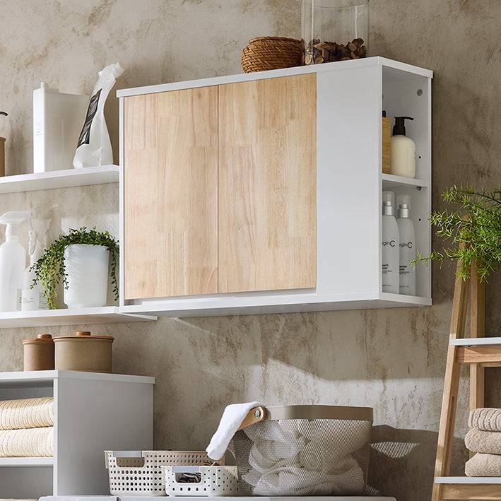 Sobuy SoBuy Hängeschrank mit Türen Wandschrank mit 2 Fächern Badschrank Weiß-Natur BZR144-WN Wochenangebot