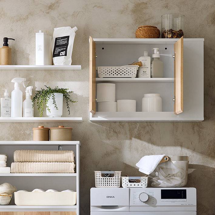 Sobuy SoBuy Hängeschrank mit Türen Wandschrank mit 2 Fächern Badschrank Weiß-Natur BZR144-WN Wochenangebot