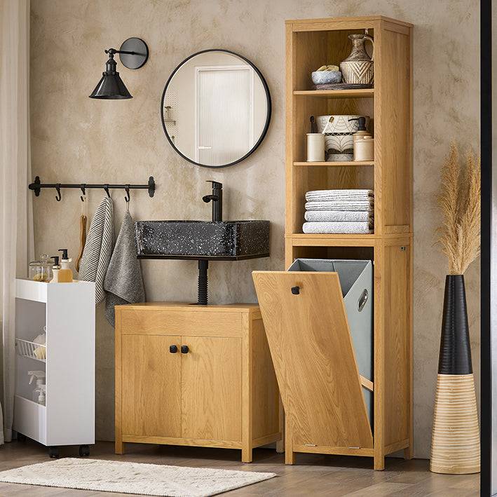 Sobuy SoBuy Badschrank mit Wäschesack Hochschrank Badregal Wäscheschrank Dunkelnatur BZR95-SN Letzte 3 Tage