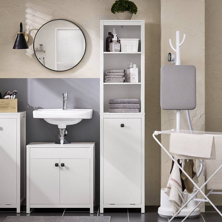 Sobuy SoBuy Badschrank mit Wäschesack Hochschrank Badregal Wäscheschrank Weiß BZR95-W JETZT KAUFEN
