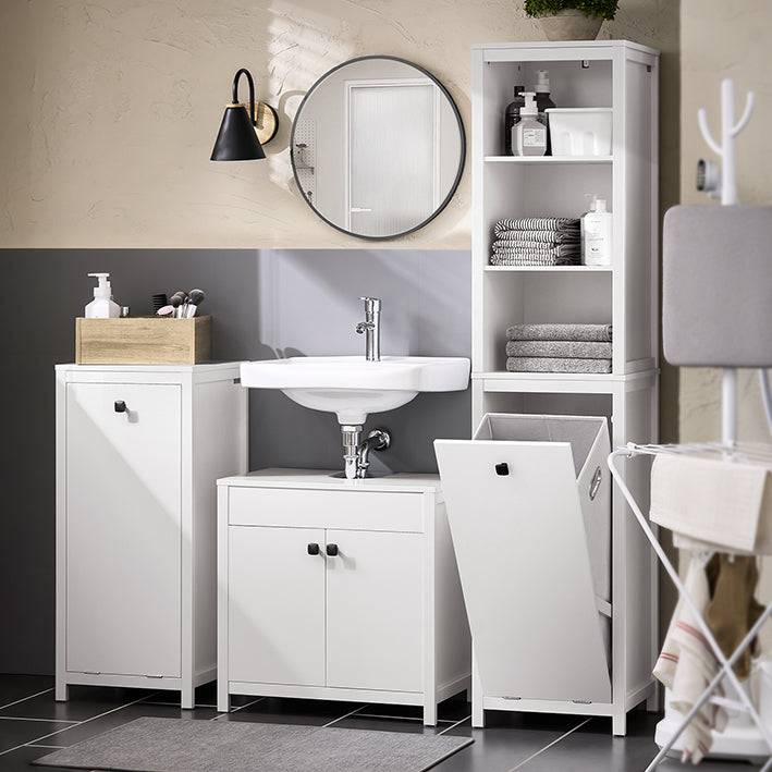 Sobuy SoBuy Badschrank mit Wäschesack Hochschrank Badregal Wäscheschrank Weiß BZR95-W JETZT KAUFEN