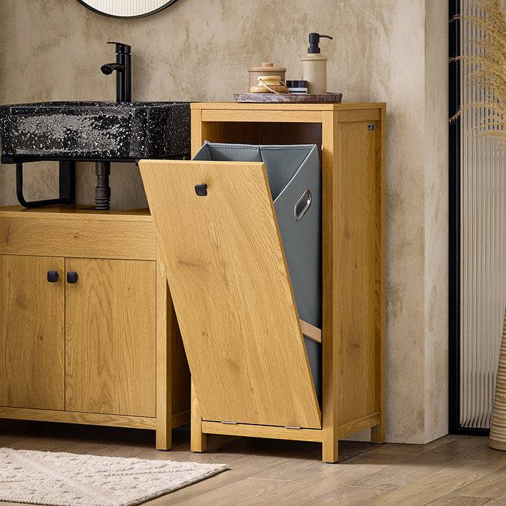 Sobuy SoBuy Wäscheschrank mit Wäschetruhe Wäschesammler Badschrank Wäschesack Dunkelnatur BZR96-SN Neueste Stile